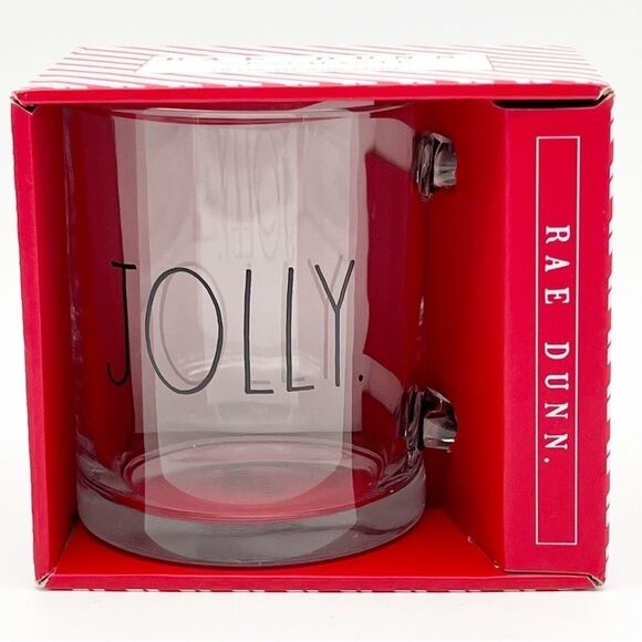 NEW Rae Dunn Jolly Glass Holiday Coffee Tea Large Capacity 18 Oz Mug by Enchante - Picture 1 of 4